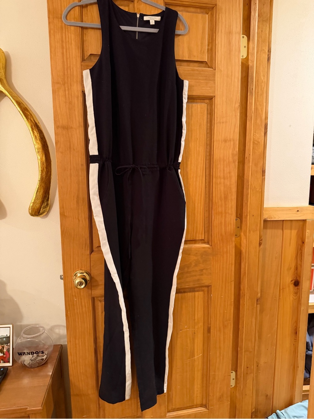 Piperlime Black Sleeveless Jumpsuit with White Side Stripes